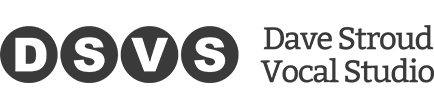 Dave Stroud Vocal Studio logo with four dark gray circles containing the letters D, S, V, S and the text 'Dave Stroud Vocal Studio' in dark gray on a white background.