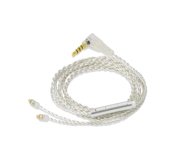 48" silver iOS Aux Mic Cable with IPX/T2 connector and 3.5mm jack